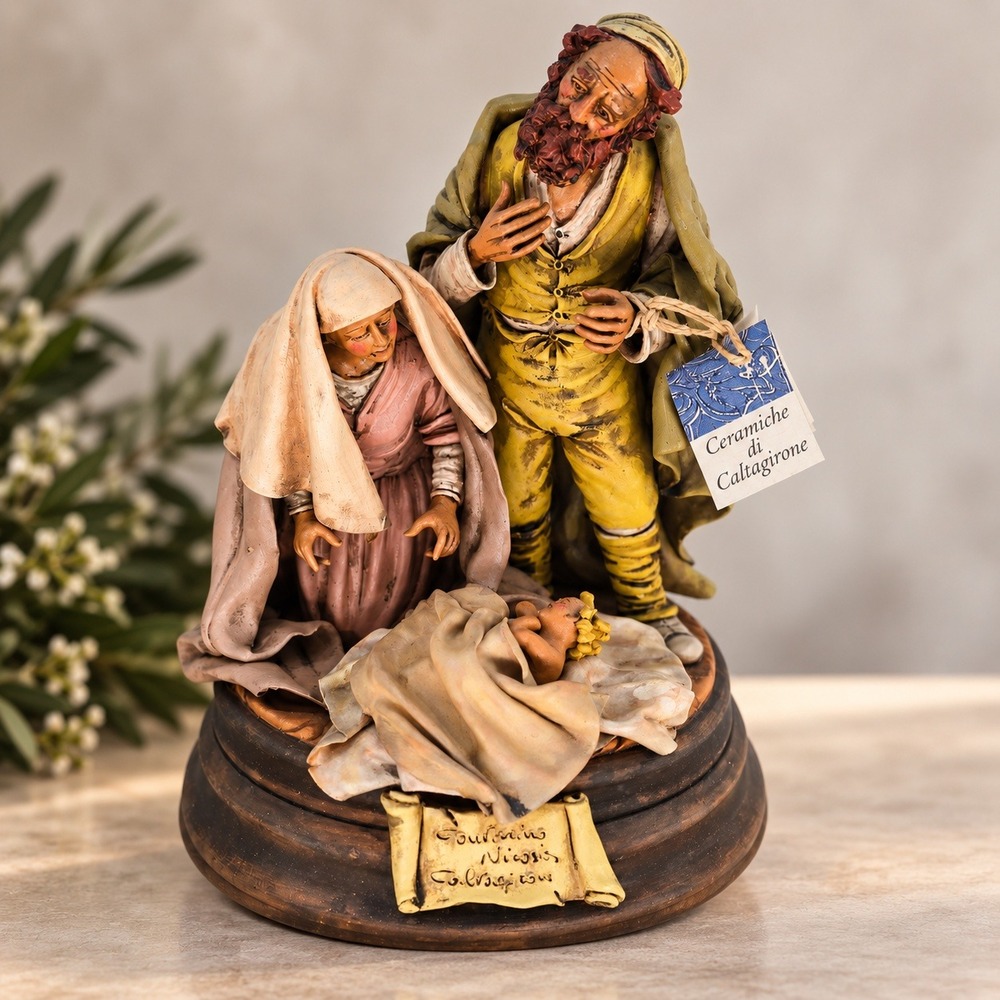 Caltagirone Nicosia Terracotta Nativity Holy Family Hand Painted Sicilian Art